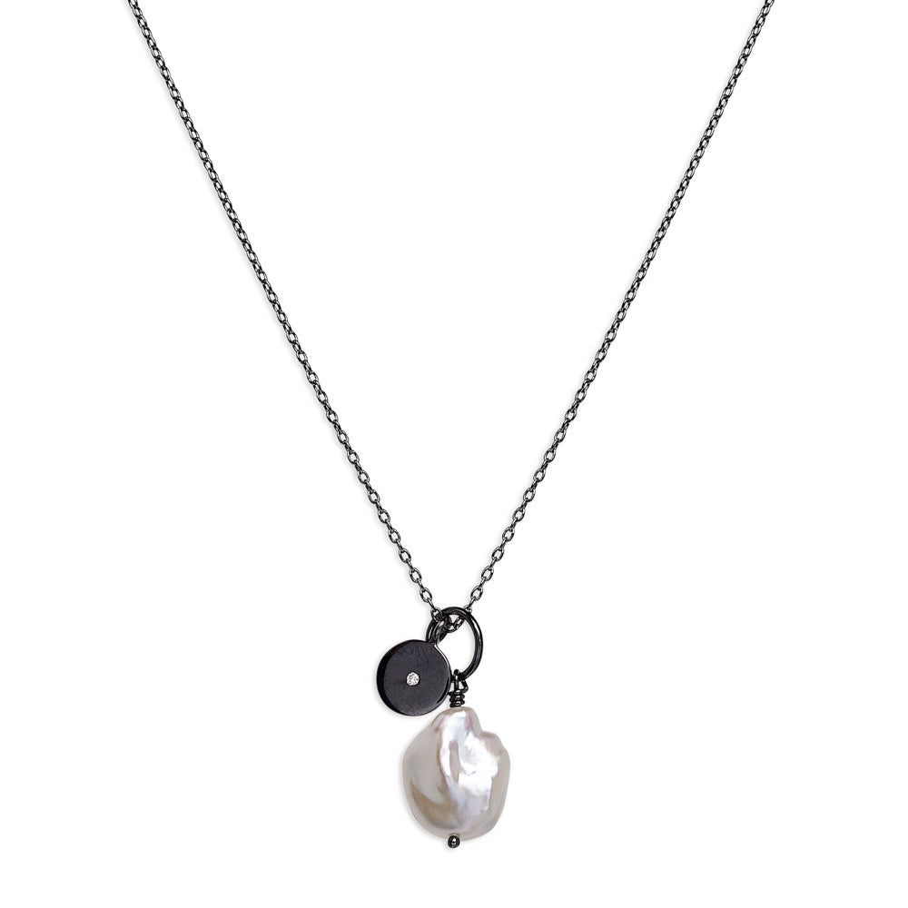 Stella - Necklace - Diamond - Baroque pearl - Black Rhodium - Louise Varberg Jewellery