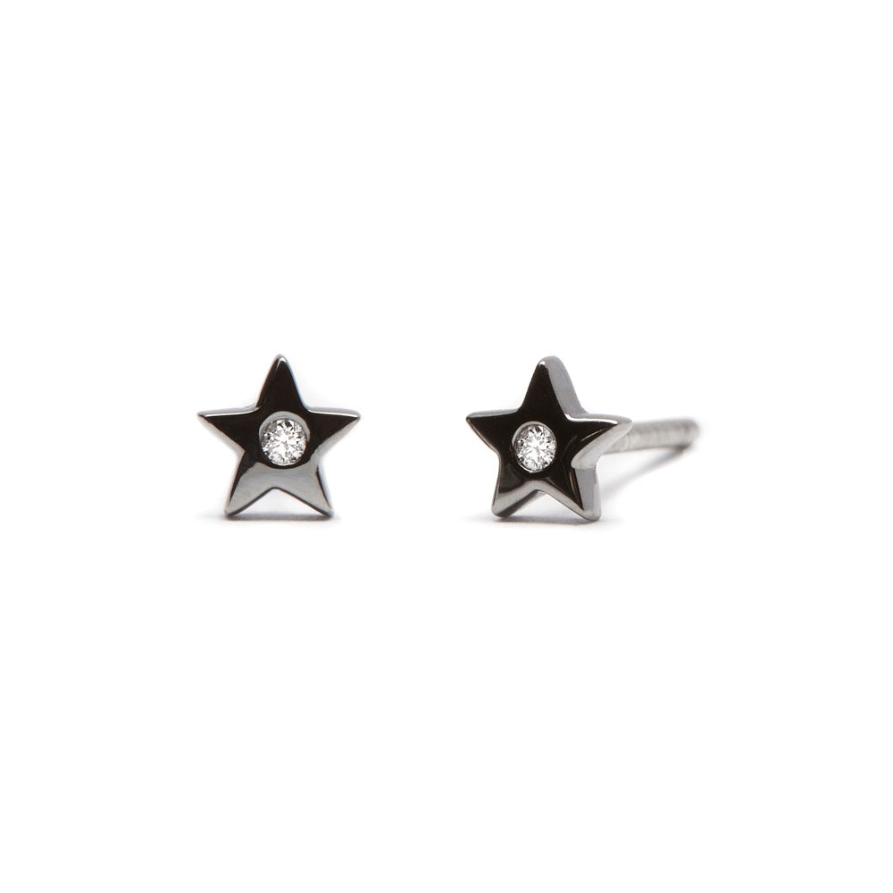 Enhanced Black and White Diamond Accent Moon and Star Mismatch Stud Earrings  in Sterling Silver with Black Rhodium | Zales