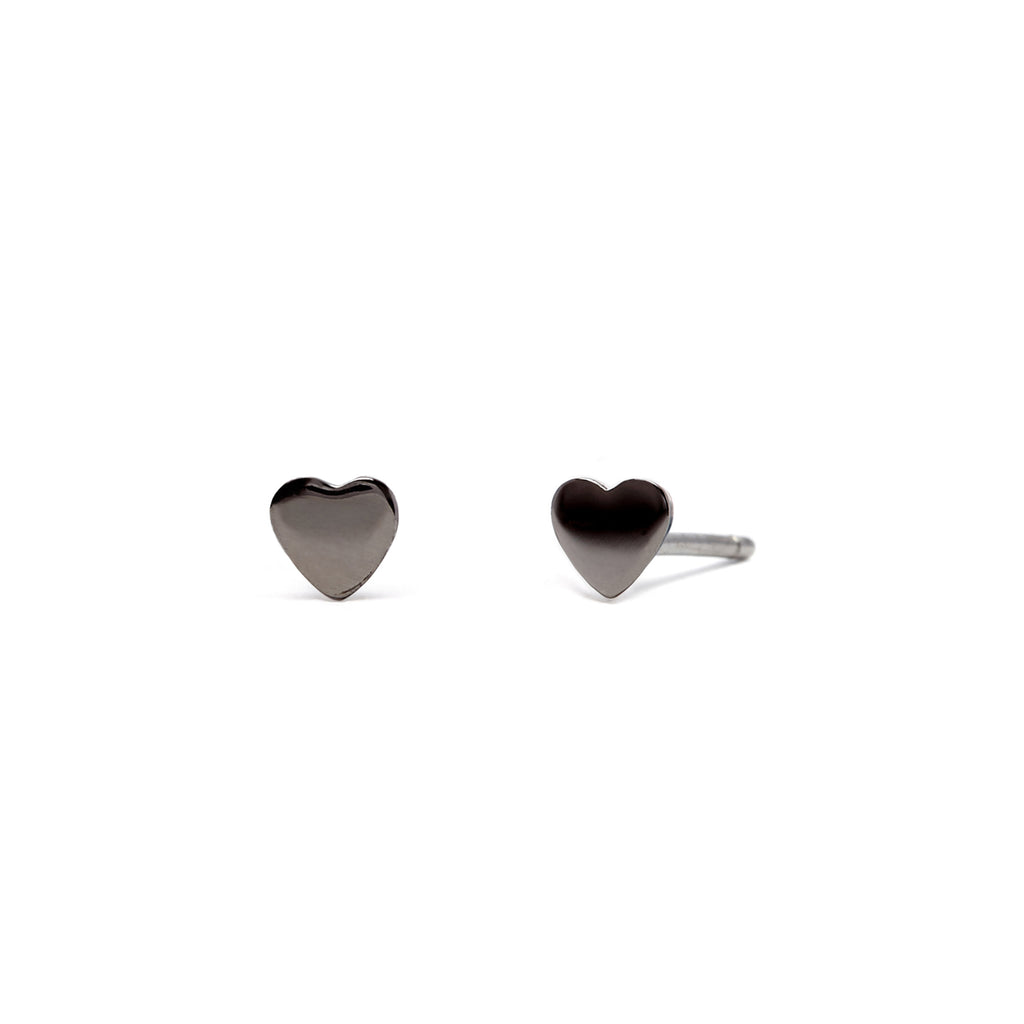 Love Heart - Earrings - Black Rhodium - Stud - Pair - Louise Varberg Jewellery