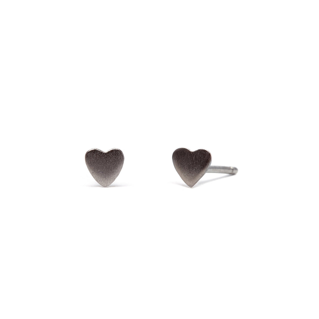 Love Heart - Earrings - Black Rhodium Satin - Stud - Pair - Louise Varberg Jewellery